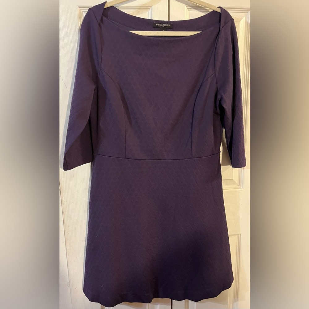 Banana Republic Geometric Pattern Purple Sheath Dress Scoop Neck 3/4 Sleeves 14